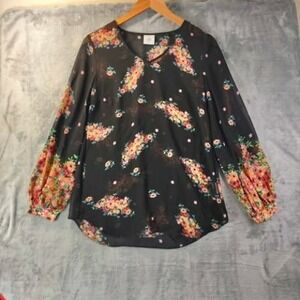 Cabi Sheer Floral Blouse XS Style 3594 Long Sleeve Black Top garden party‎ style